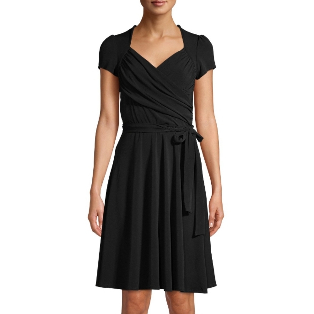 Classic Black Wrap Knee-Length Dress